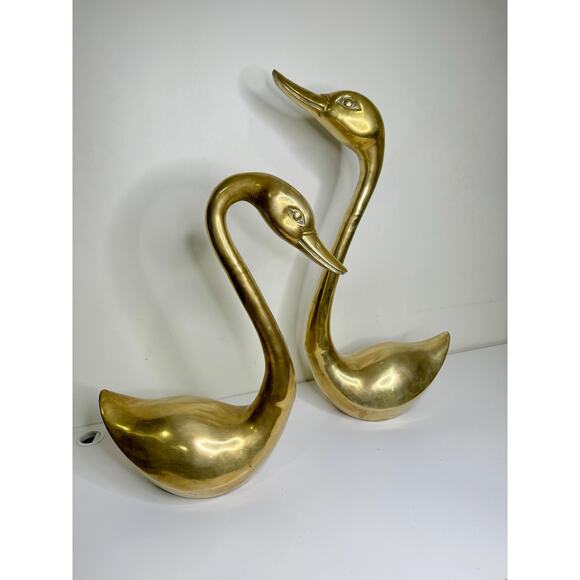 Stunning Pair Of Very Large Mid Century Modern Hollywood Regency Brass Swans, So - Picture 2 of 10